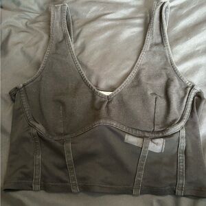 Garage Black Ribbed Tank with Scoop Neck